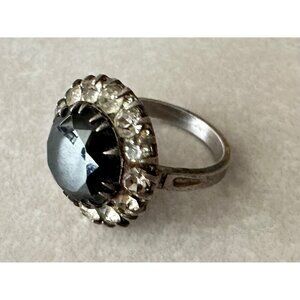 Antique Victorian 925 sterling silver hematite faceted paste cluster ring